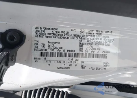 2015 Ford Focus Se from USA, damaged, VIN 1FADP3F27FL347197